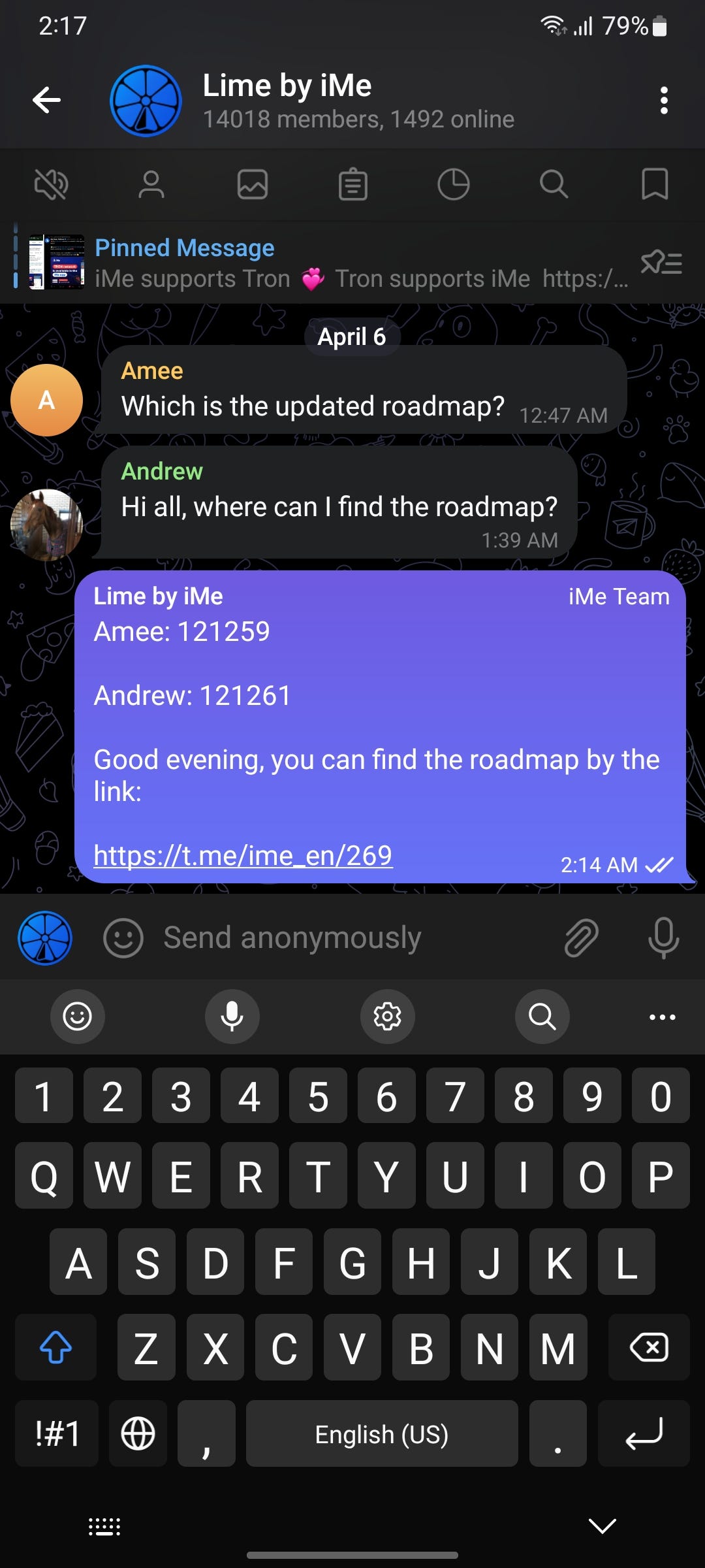 iMe Telegram 聊天的多回復功能