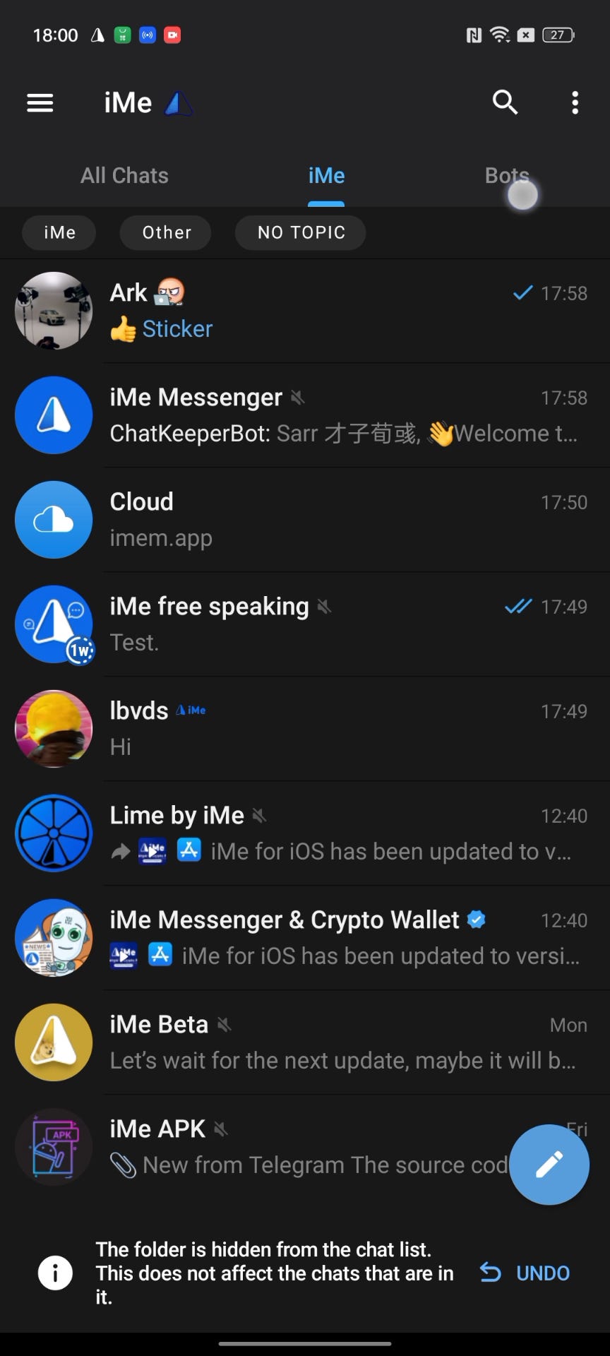 使用 iMe 提高您的工作效率和隱私：在 Telegram 上隱藏主題和資料夾