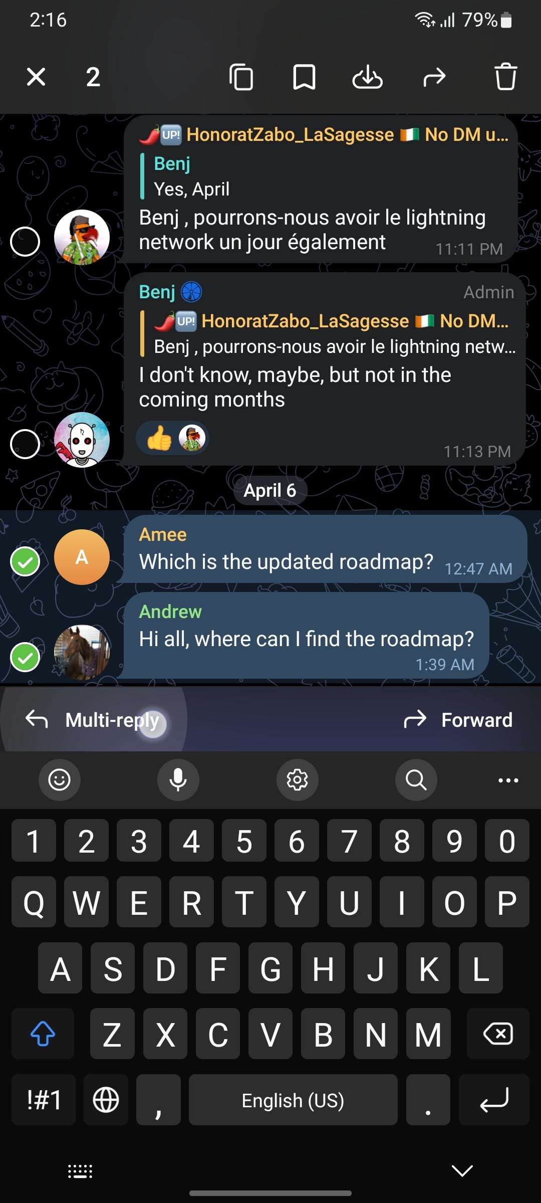 iMe Telegram 聊天的多回復功能