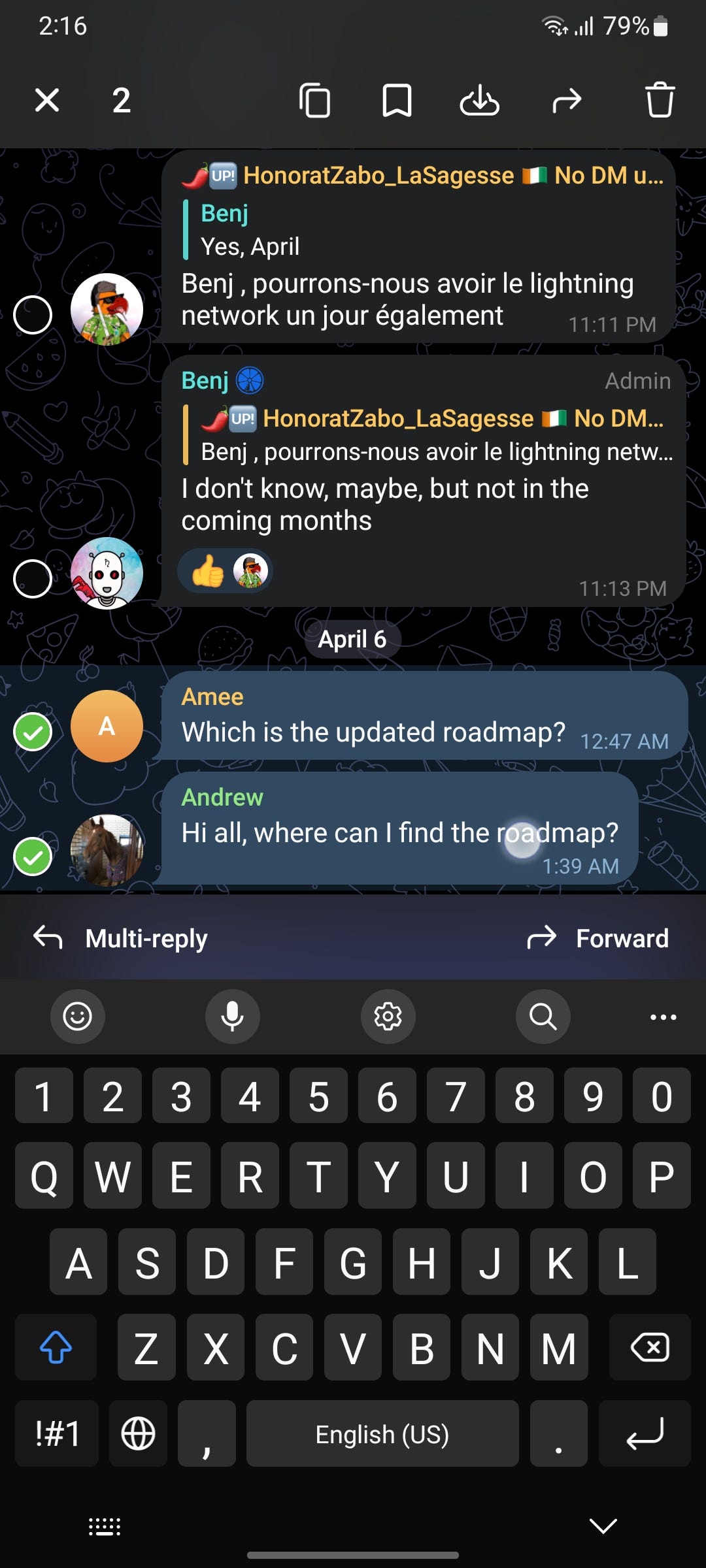 iMe Telegram 聊天的多回復功能