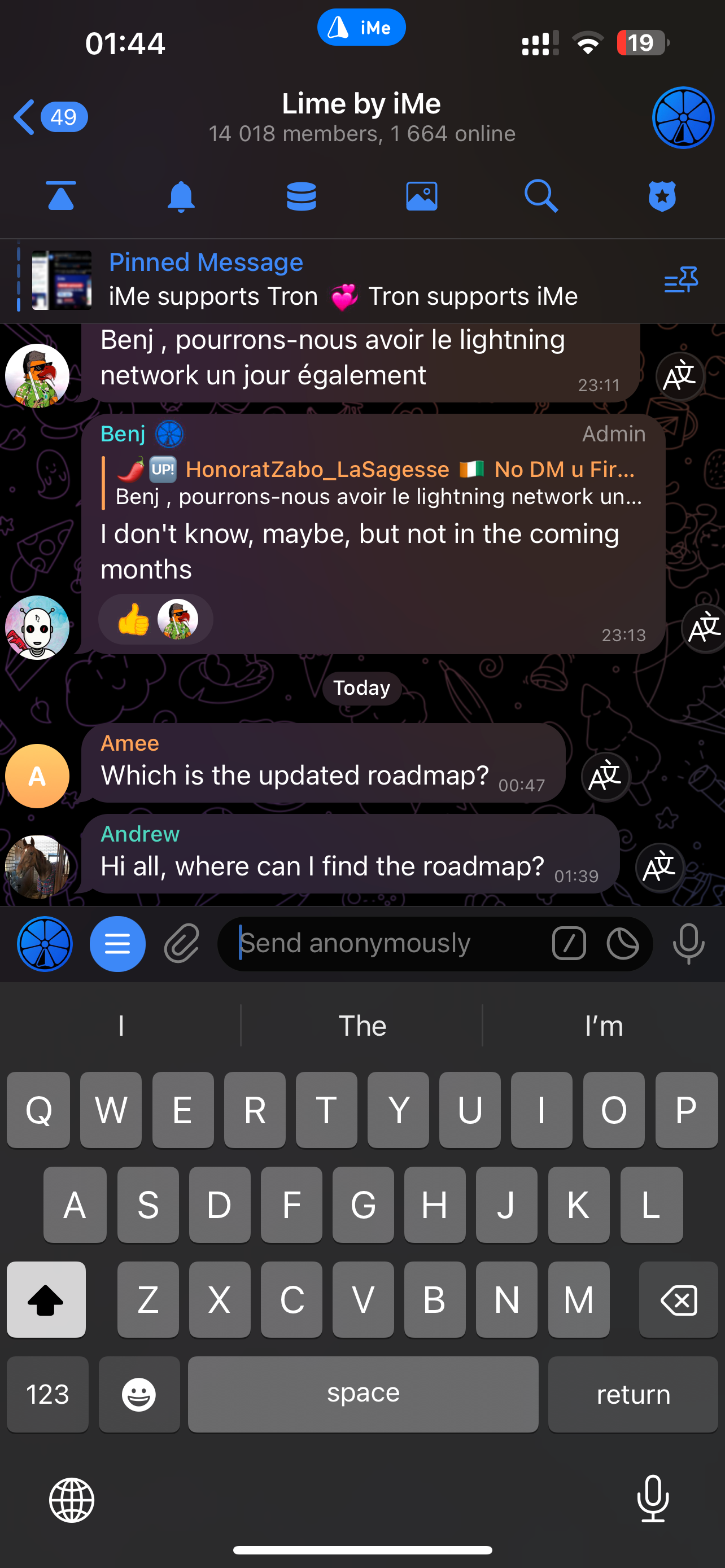 iMe Telegram 聊天的多回復功能